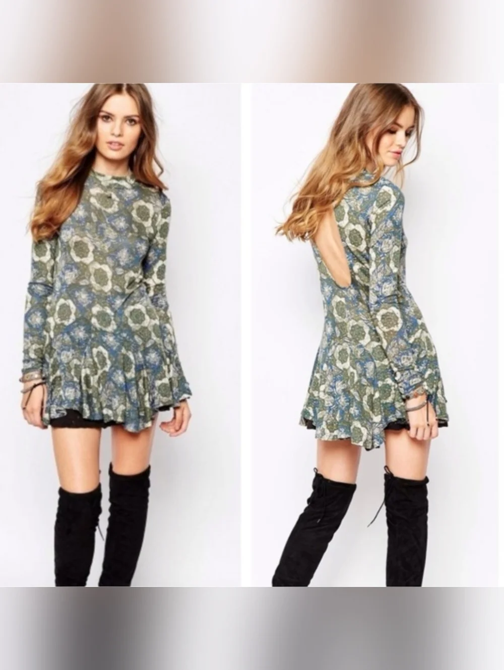 Free People Annabelle Printed Tunic Cut Out Open Back Skater Retro Dress Size S - Picture 8 of 8